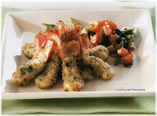 Scampi gratinati con dadolata di Verdure