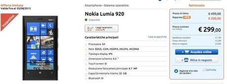 Il Nokia Lumia 920 sin può acquistare anche onlineda Marco Polo Expert a 299 euro