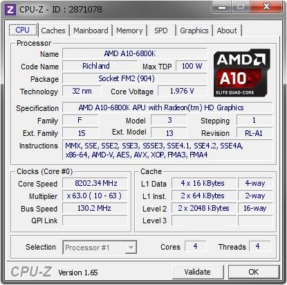 A10-6800K overcloccato a 8202.34MHz con LN2