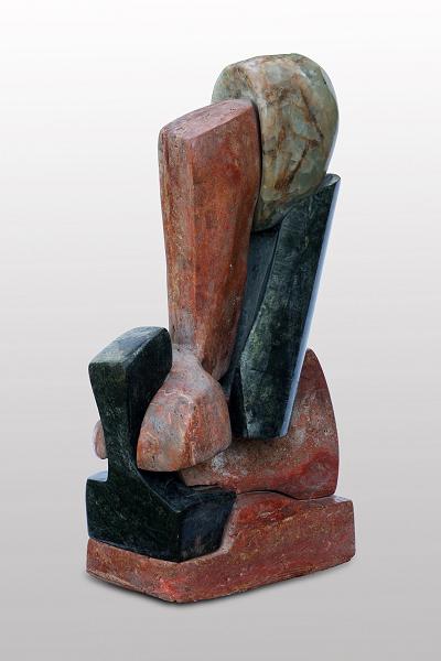 Giancarlo Sangregorio, Bisanzio, 1992, Pietra ollare, granito verde d'Africa, travertino rosso di Persia e alabastro del Pakistan, H cm 55