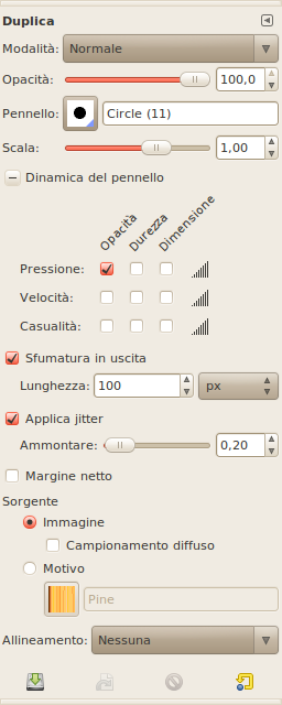 Le opzioni dello strumento Clona