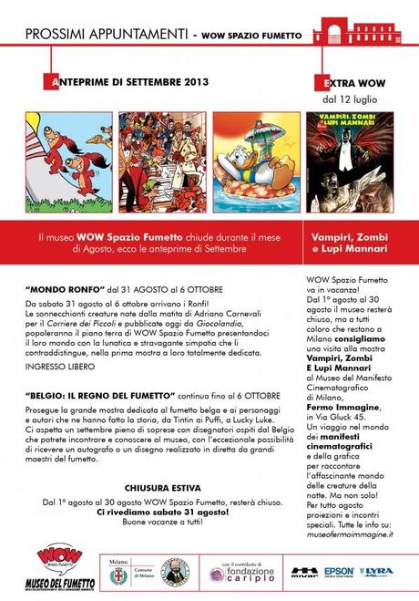 Anteprima delle iniziative di settembre del WOW Spazio Fumetto WOW Spazio Fumetto 