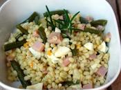 Insalata d’orzo estiva fagiolini, uova prosciutto olio curry