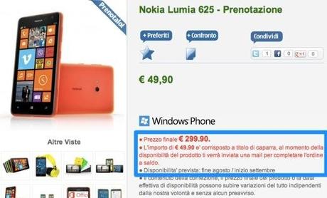 Prenotate il Nokia Lumia 625 a 299 euro