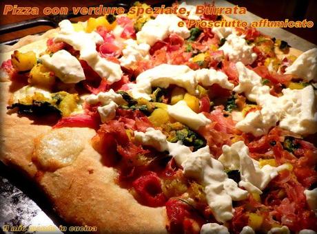 Pizza con verdure Speziate, Burrata e Prosciutto Affumicato