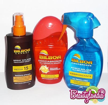 BILBOA - Spray Solare SPF15 Carrot, AquaBronze alla Menta Glaciale, DocciaBronze all'arancia amara -
