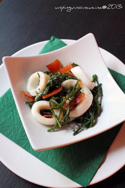 Insalata di totani, asparagi di mare e bottarga