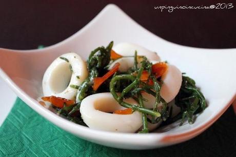 Insalata di totani, asparagi di mare e bottarga