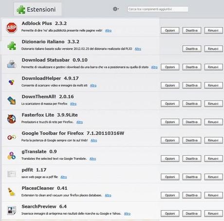 Firefox 23 KIT Plus - Elenco estensioni installate
