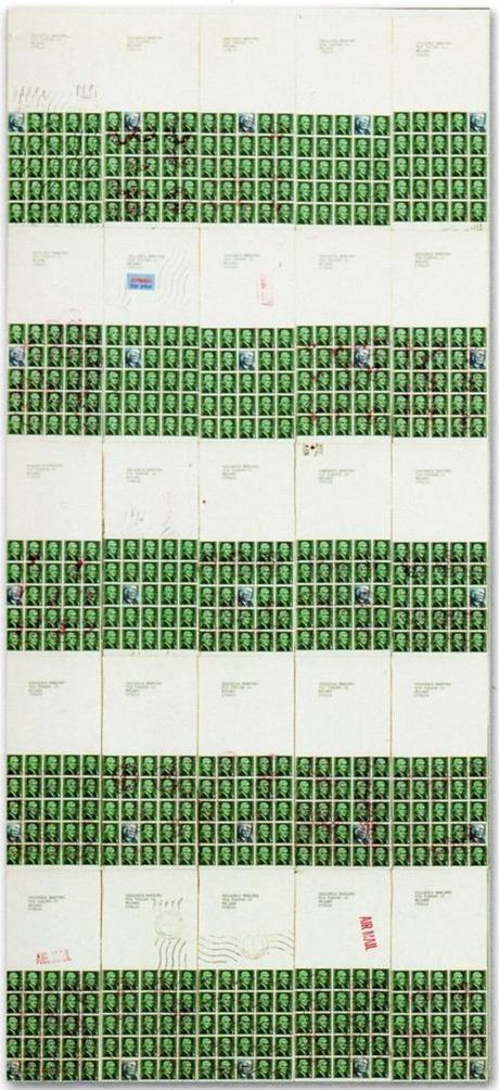 Alighiero Boetti, Senza titolo, 1975, 25 buste affrancate, 122x55