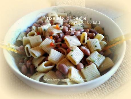 Insalata di pasta con fagioli borlotti, tonno e olive nere