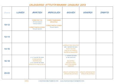 Planning attività Associazione Mamma Canguro settembre/dicembre 2013