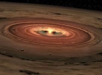 Rappresentazione artistica di una nana bruna avvolta nel suo disco protoplanetario in rotazione (crediti: NASA/JPL-Caltech)