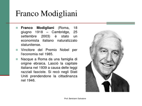 Modigliani Franco L'uomo e il suo ciclo vitale