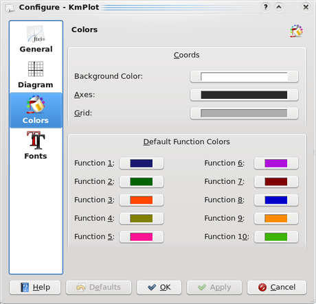 Schermata che mostra il modulo per configurare i colori