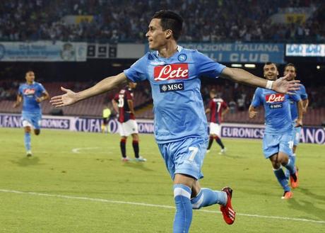 Napoli's Jose Callejon celebrates after scoring against Bologna during their Italian Serie A soccer match in Naples