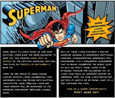 Canada: monete per i 75 anni di Superman  Superman Joe Shuster Jerry Siegel DC Comics 