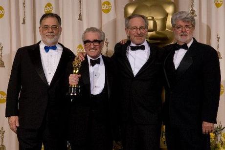 Da sinistra: Francis Ford Coppola, Martin Scorsese, Steven Spielberg e George Lucas, quattro pilastri della New Hollywood nel 2007