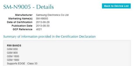 Galaxy Note 3 SM-N9005 Samsung arriva la certificazione GCF