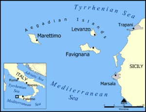A map showing the Aegadian Islands. Marettimo ...