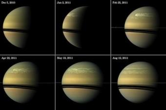 Immagini dell'attuale tempesta su Saturno riprese da Cassini in diversi periodi (NASA/JPL-Caltech/Space Science Institute) 