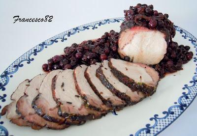 Arrosto di Maiale al vino rosso e mirtilli cotto a bassa temperatura.