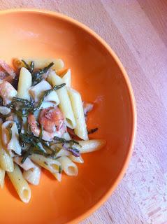 PENNE RIGATE CON GAMBERI, CALAMARI E SALICORNIA O ASPARAGI DI MARE