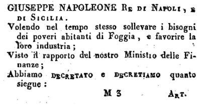 La legge del 1807 per aiutare i poveri di Foggia