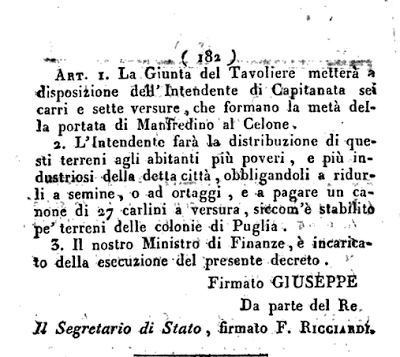 La legge del 1807 per aiutare i poveri di Foggia