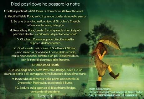 iniziativa Garzanti per L'AMORE IN UN GIORNO DI PIOGGIA di Sarah Butler