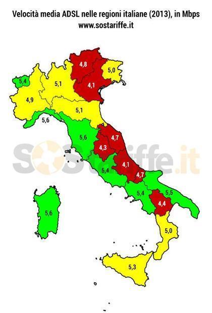  Ecco la velocità media dellADSL italiana, regione per regione