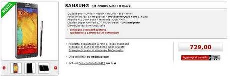Samsung Galaxy Note 3 Italia Mediaworld disponibile prezzo 729 €