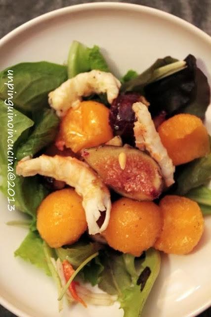 Insalatina di scampi, melone e fichi