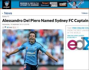 Del Piero nuovo capitano del Sidney