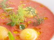 Gazpacho pomodori fragole perle melone erbe aromatiche