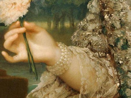 distractionsoflola:detail of Marie-Louise de Parma as a Bride, 1765, oil _n canvas by Anton Raphael Mengs (Museo del Prado).