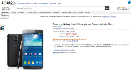 Samsung Galaxy Note 3 Garanzia Italia disponibile a 679 euro su Amazon invece che 729 euro!