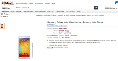 Samsung Galaxy Note 3 Garanzia Italia disponibile a 679 euro su Amazon invece che 729 euro!