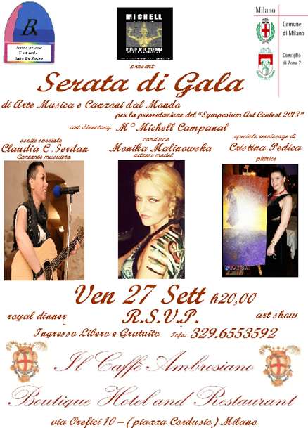 NEWS. INVITO VEN 27 SET h20:”SERATA DI GALA” di Arte Musica e Canzoni dal Mondo – presentazione SYMPOSIUM 2013 Art Contest