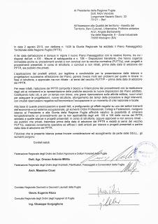 Mozione di dissenso alla federazione regionale degli agronomi ( e altri ordini professionali) in merito ad un documento prodotto contro il PPTR Puglia
