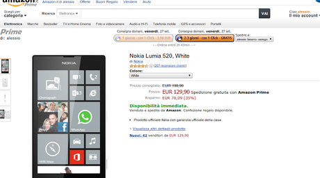 Nokia Lumia 520 Black e White Garanzia Italia a 129 euro su Amazon