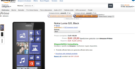 Nokia Lumia 520 Black e White Garanzia Italia a 129 euro su Amazon