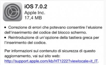 ios702 410x254 Disponibile iOS 7.0.2 iOS 7 aggiornamento 