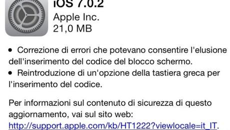 Apple, disponibile iOS 7.0.2 per correggere la lockscreen