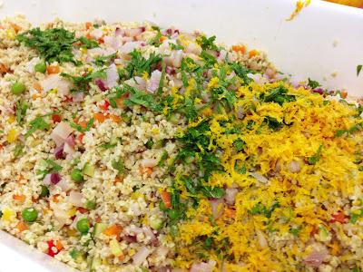 Bulgur con verdure,spada marinato,menta e arancio