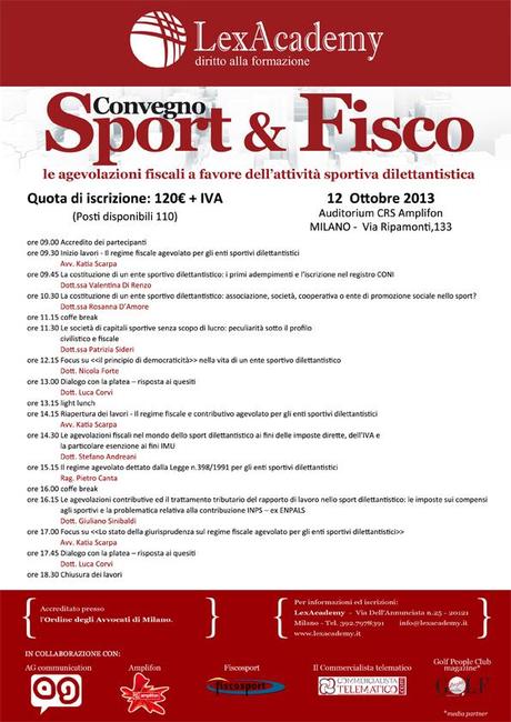 NEWS. SPORT & FISCO AGEVOLAZIONI FISCALI ATTIVITA’ SPORTIVA DILETTANTISTICA