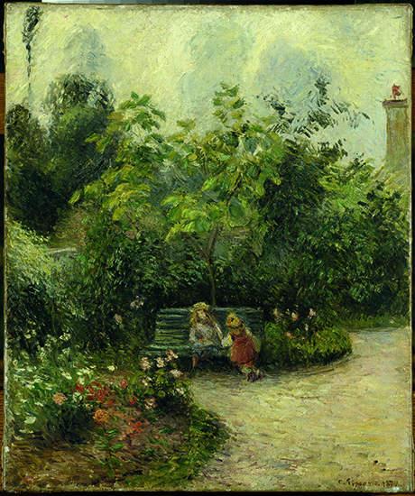 Camille Pissarro , Un coin de jardin à L'Hermitage (Un angolo di giardino all'Hermitage), 1877, olio su tela Parigi, Musée d'Orsay