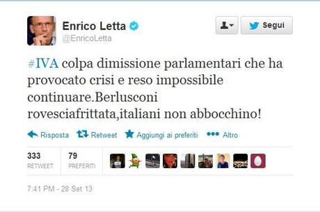 il tweet di Letta: Berlusconi rovescia frittata