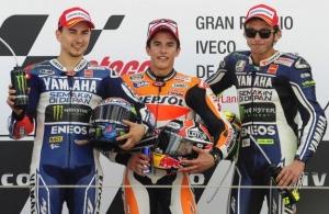 Successo di Marquez con giallo, sul podio Lorenzo e Rossi