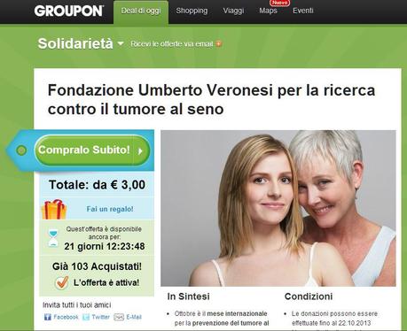 Groupon e Fondazione Veronesi, coupon solidale contro il cancro al seno